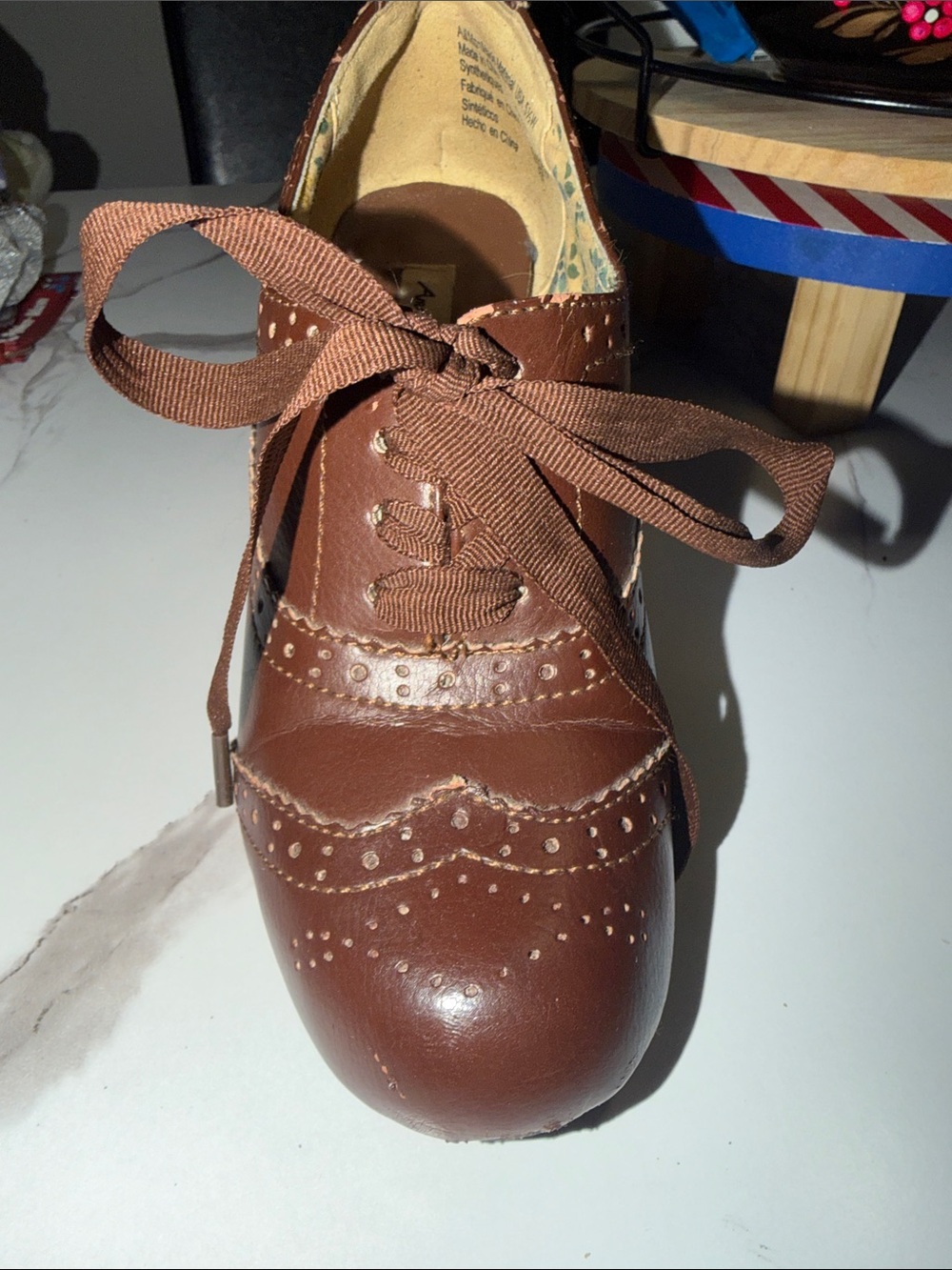 American Eagle Outfitters Brown Brogue Lace-Up Block Heel Pumps